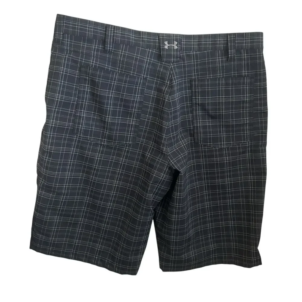 Under Armour Men Performance Shorts 36 Black‎ Plaid Comfort Athletic Activewear